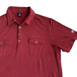 Kuhl Mens Red Textured Short Sleeve Polo Shirt Utility Pockets Hiking Large